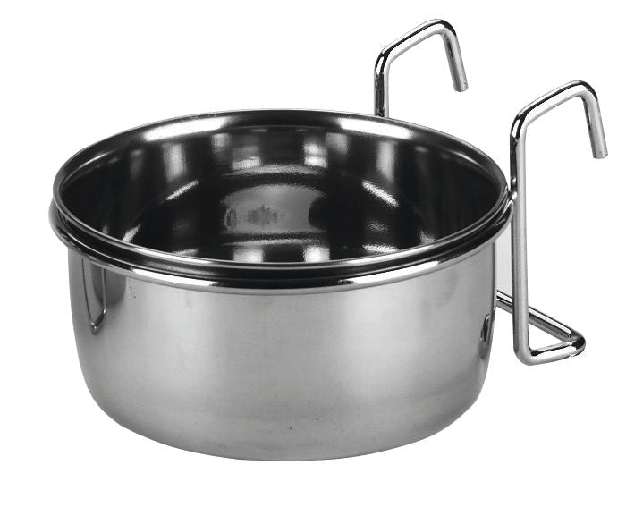 Rustfri foder- vandskål med bøjle - 600 ml.