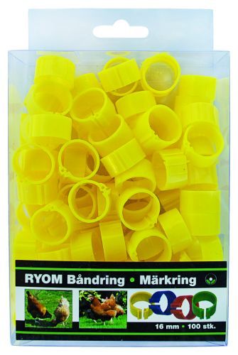 Båndringe/Hønseringe - plast gul 16mm 100 stk
