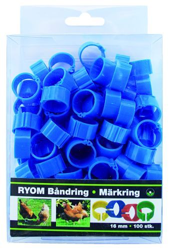 Båndringe/Hønseringe - plast blå 16mm 100 stk