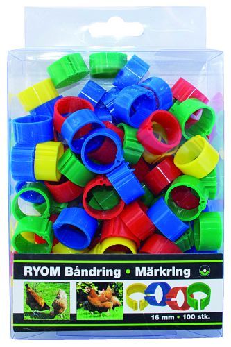 Båndringe/Hønseringe - plast ass. 16mm 100 stk