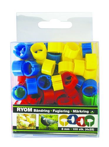 Båndringe/Hønseringe - plast ass. 8mm 100 stk