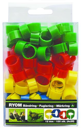 Båndringe/Hønseringe - plast ass. 12mm 100 stk