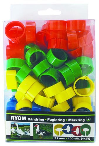 Båndringe/Hønseringe - plast ass. 21mm 100 stk