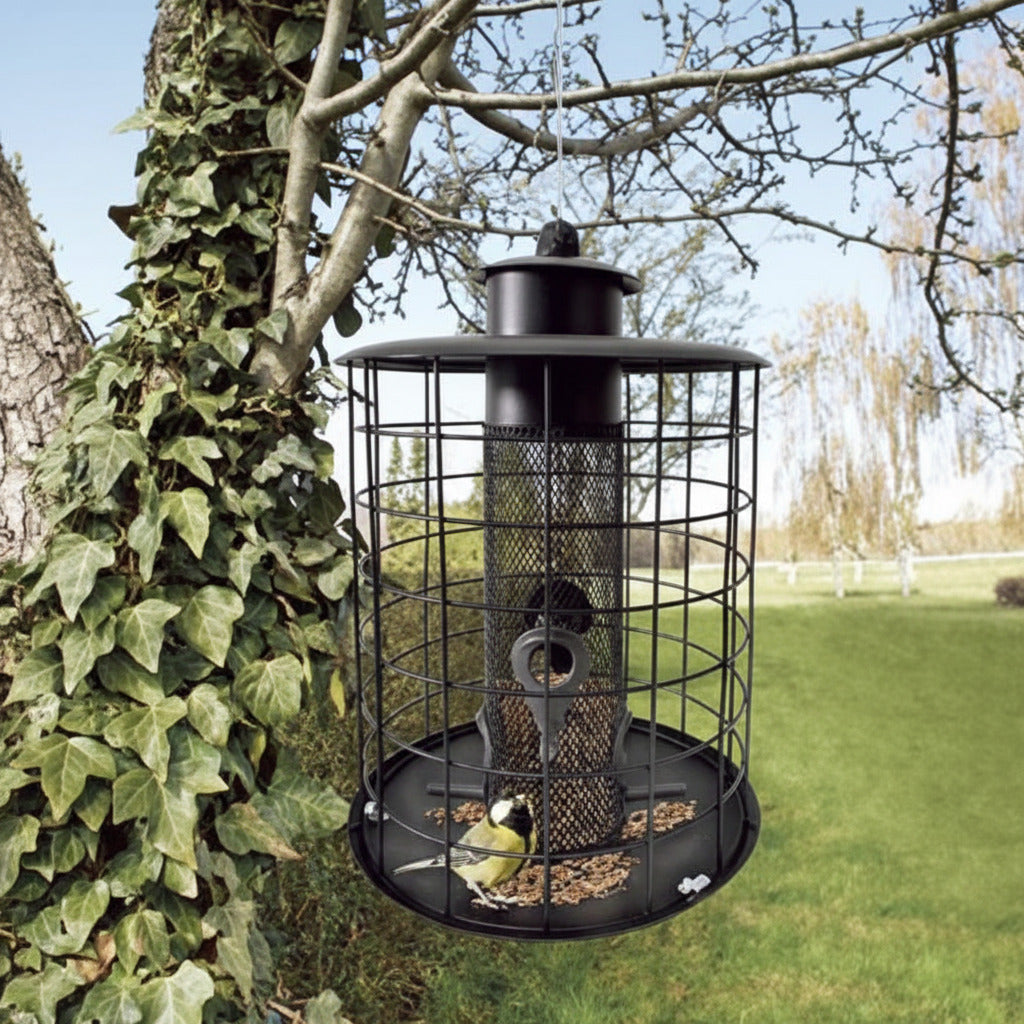 Foderautomat med værn - til fugleblanding