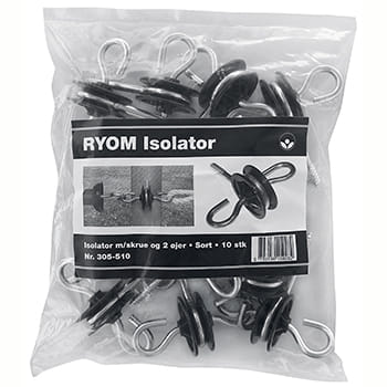 Isolator med skrue + 2 øjer sort 10 stk