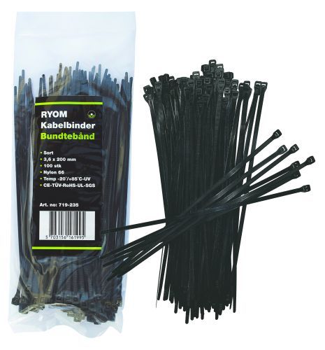 Kabelbinder sort - 3,6 X 200 mm