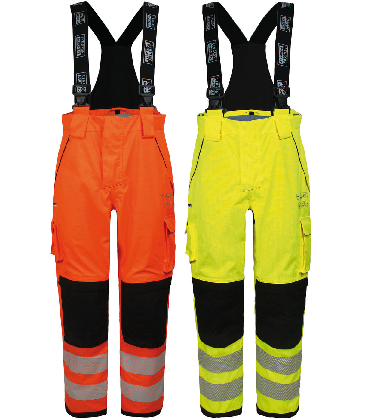 Multinorm Hi-Vis bukser i kraftig rivfast kvalitet med foer - Hi-Vis Orange / Sort