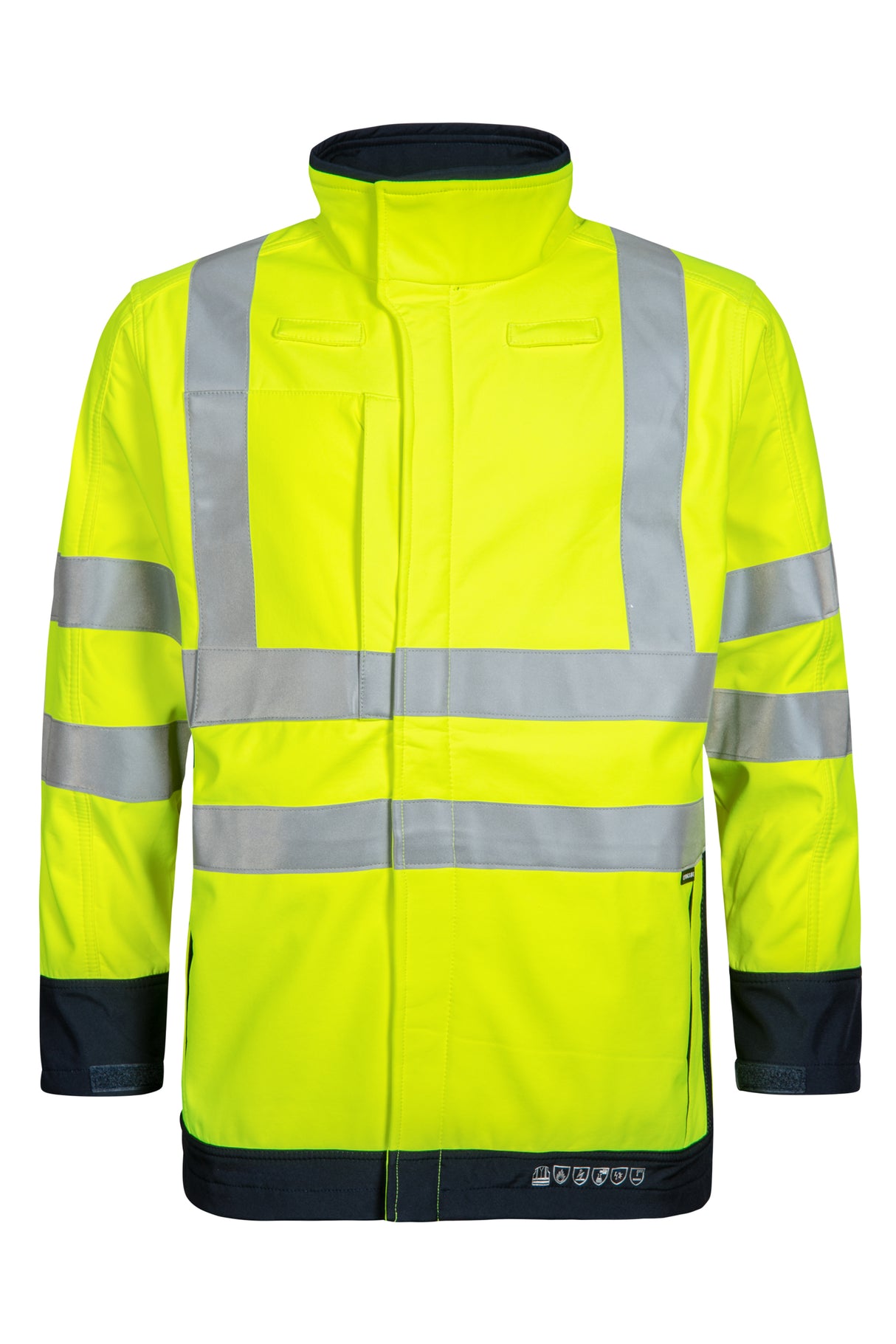 Multinorm Hi-Vis softshell jakke i 3-lags kvalitet - Saturn Gul / Navy