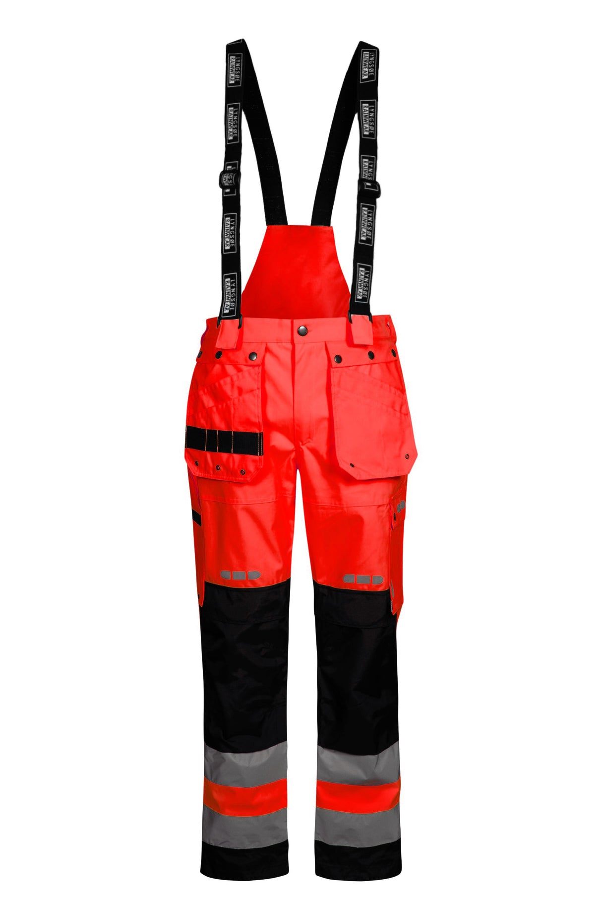 Åndbare Hi-Vis skalbukser i robust og slidstærk håndværker kvalitet - Hi-Vis Rød / Sort