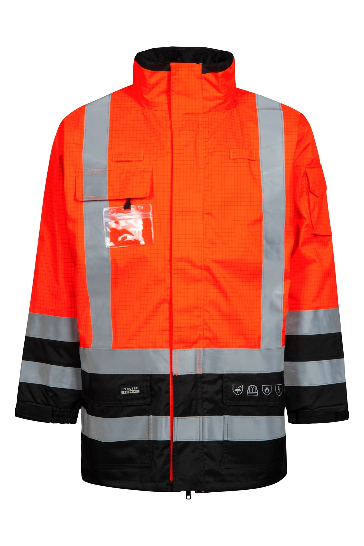 Brandhæmmende Hi-Vis skaljakke i kraftig rivfast kvalitet - Hi-Vis Orange / Sort