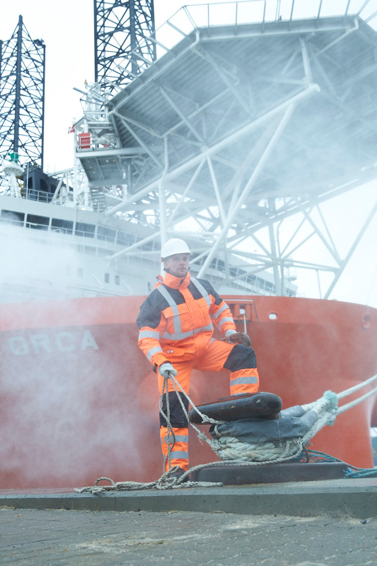 Brandhæmmende Hi-Vis skalbukser i kraftig rivfast kvalitet - Hi-Vis Orange / Sort