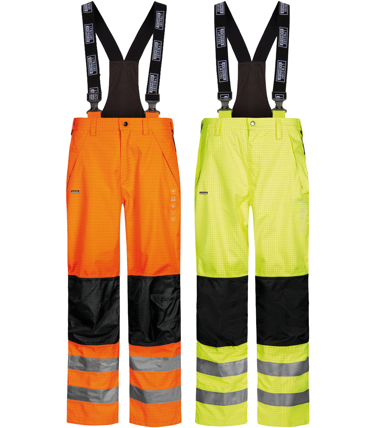 Brandhæmmende Hi-Vis skalbukser i kraftig rivfast kvalitet - Hi-Vis Orange / Sort