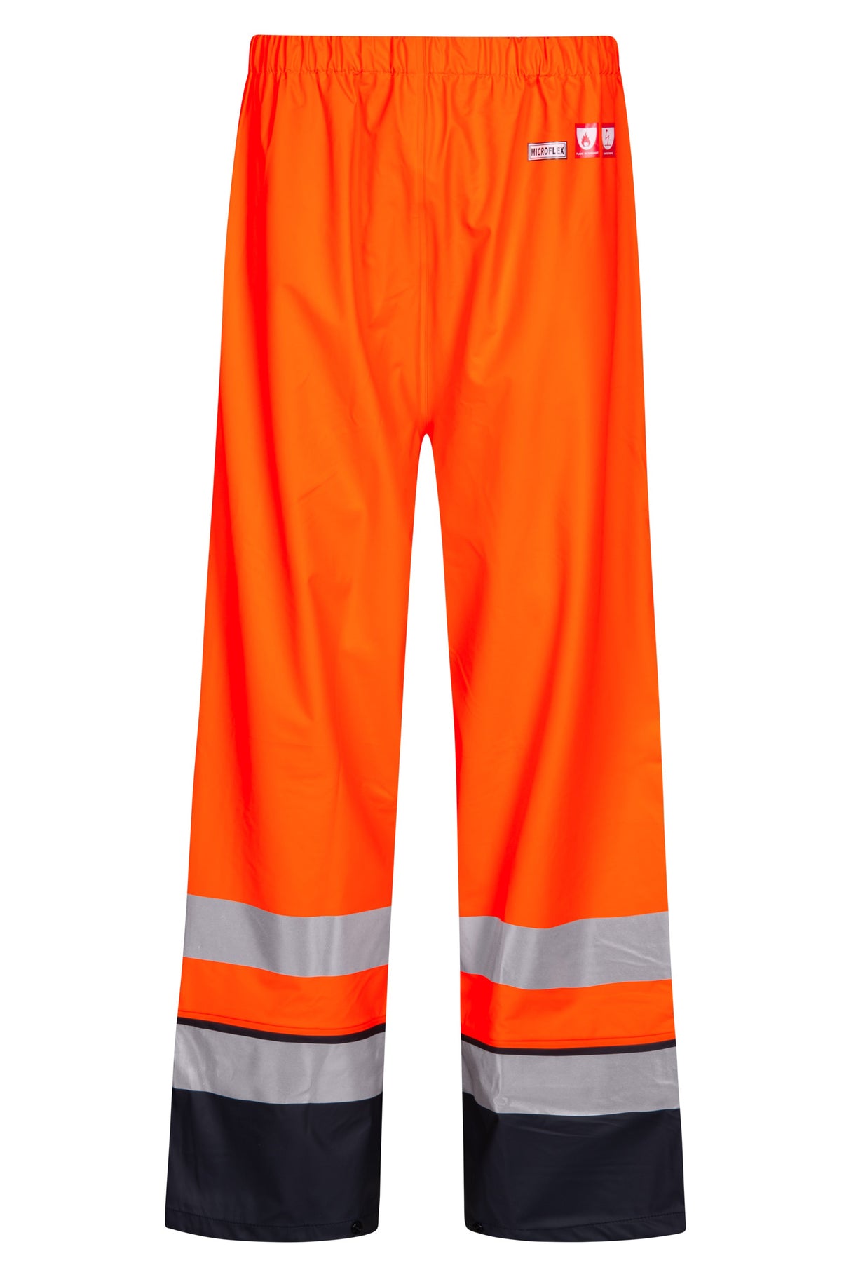 Brandhæmmende Hi-Vis regnbukser i PU kvalitet - Hi-Vis Orange / Navy