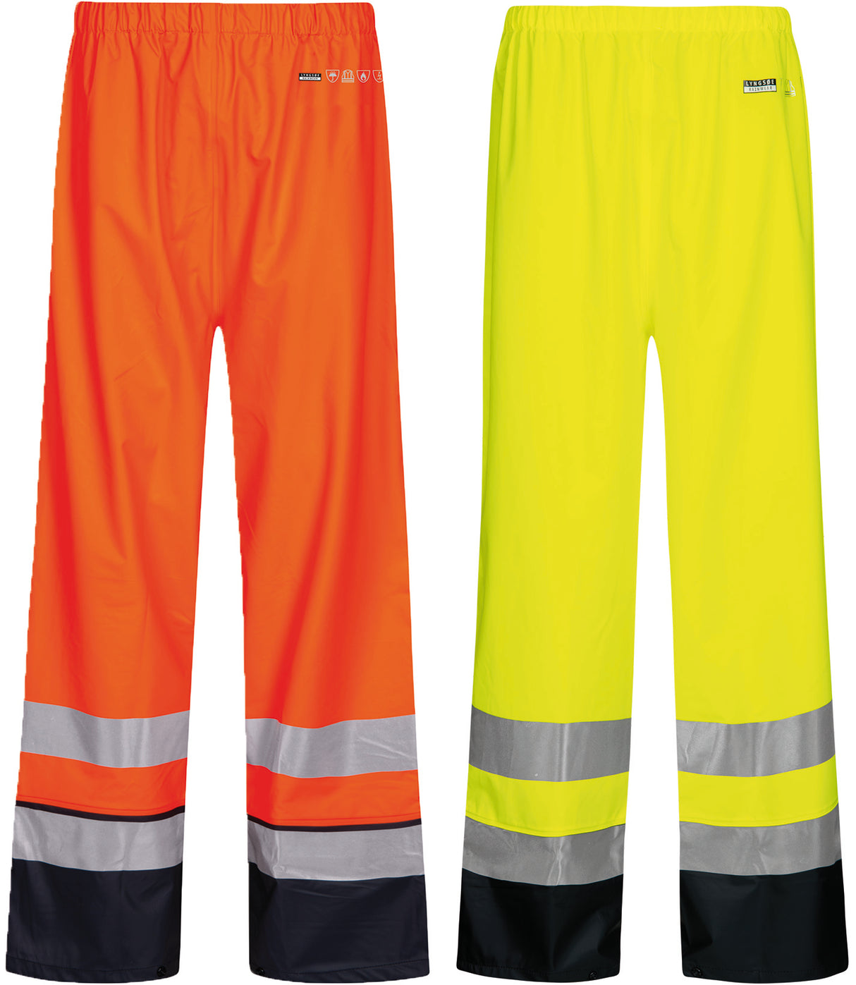 Brandhæmmende Hi-Vis regnbukser i PU kvalitet - Hi-Vis Orange / Navy