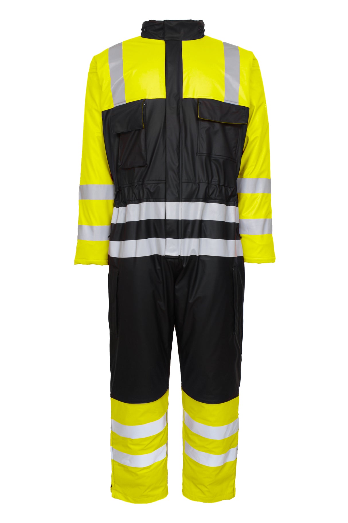 Brandhæmmende Hi-Vis vinterkedeldragt i PU kvalitet med quiltet foer - Saturn Gul / Navy