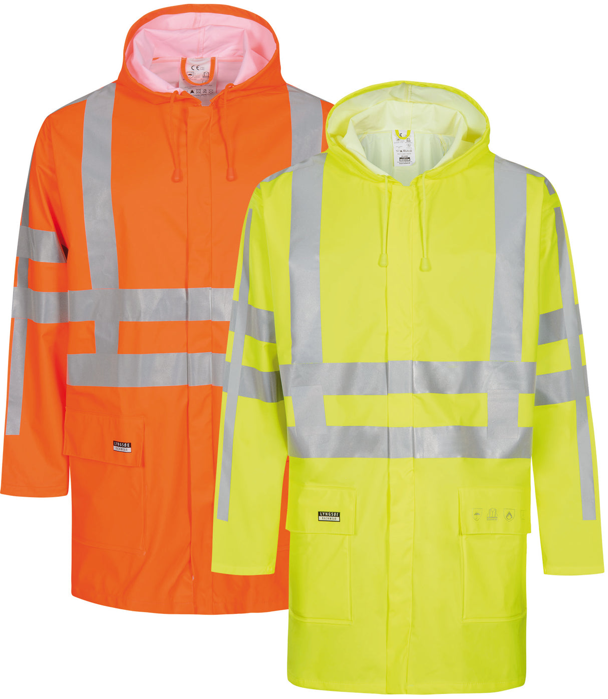 Brandhæmmende Hi-Vis regnjakke i PU kvalitet med RWS-reflekser - Hi-Vis Orange