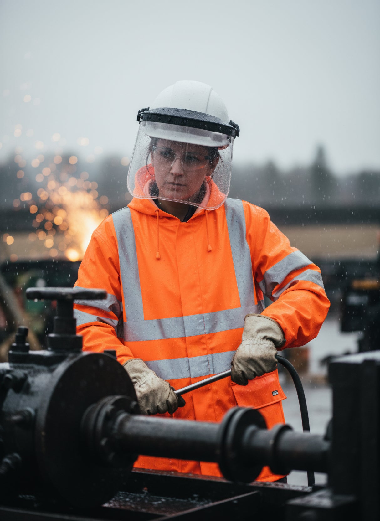Brandhæmmende Hi-Vis regnjakke i PU kvalitet til kvinder - Hi-Vis Orange