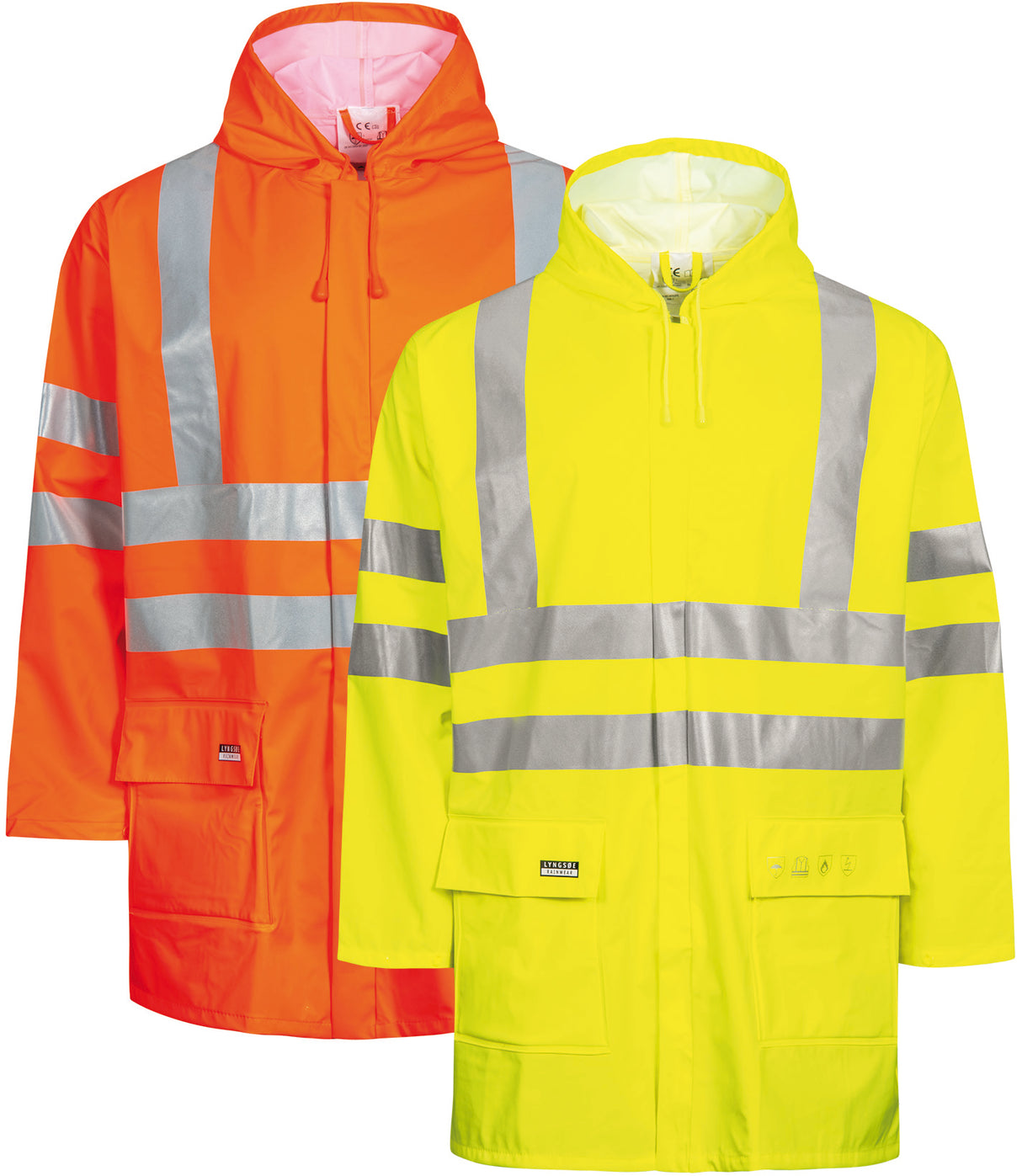 Brandhæmmende Hi-Vis regnjakke i PU kvalitet - Hi-Vis Orange