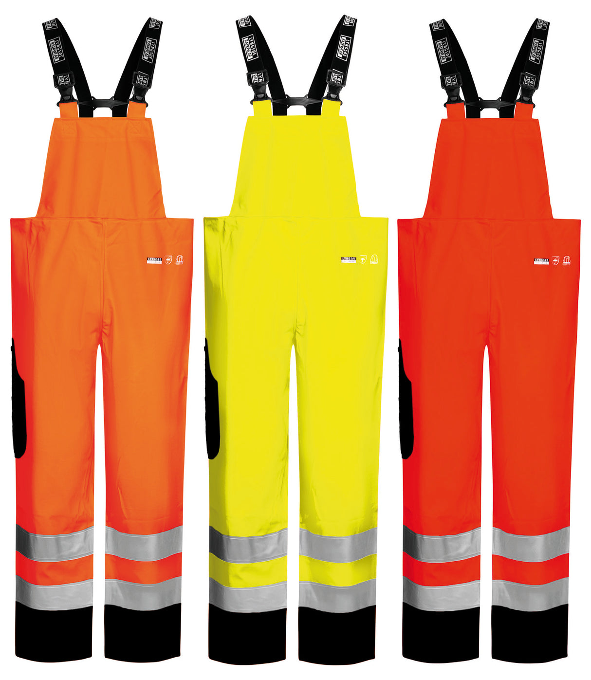 Brandhæmmende Hi-Vis regnoveralls i kraftig PU kvalitet - Hi-Vis Rød / Navy