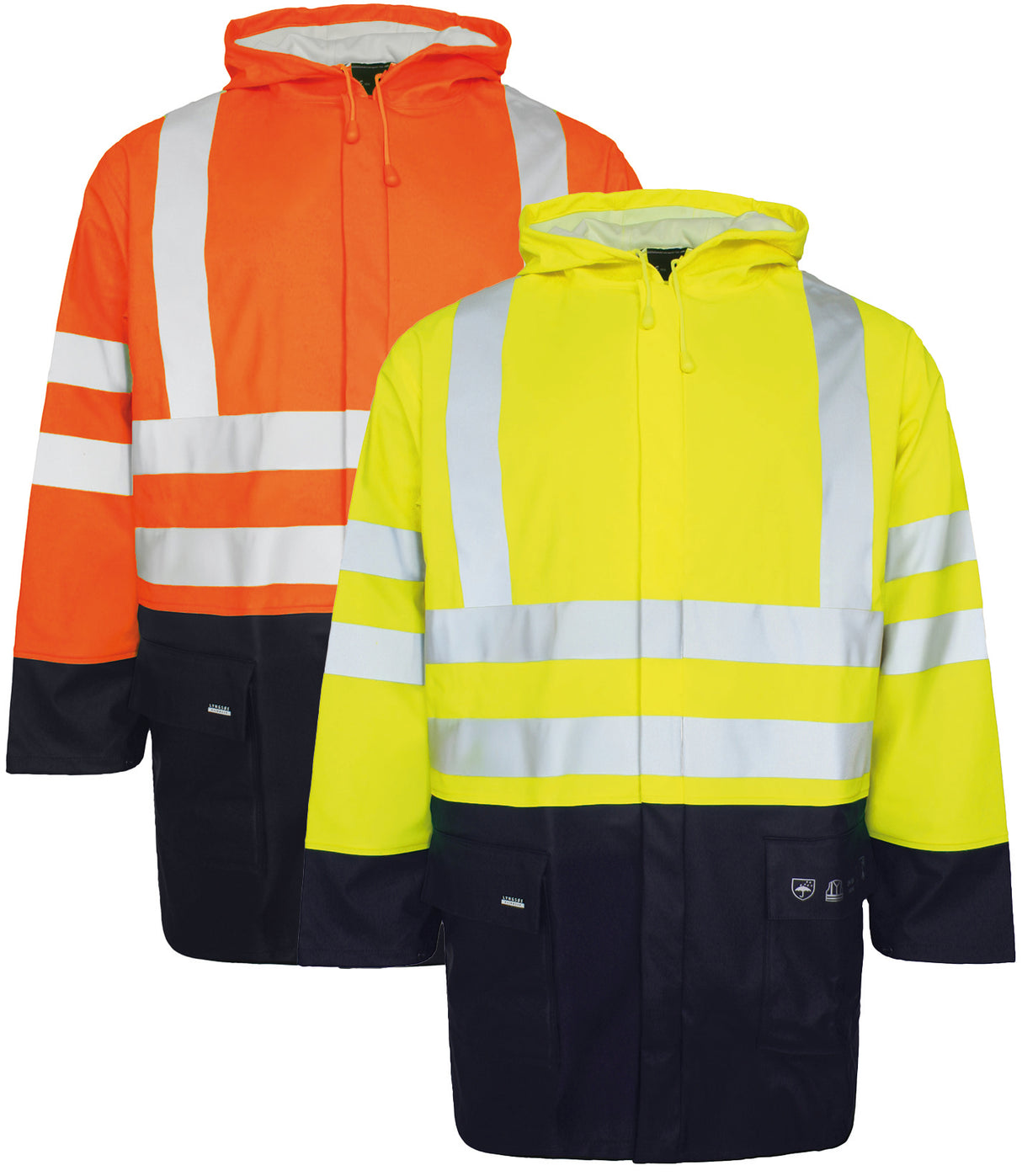 Brandhæmmende Hi-Vis regnjakke i kraftig PU kvalitet - Saturn Gul / Navy