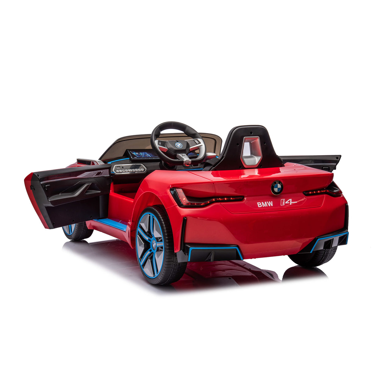 Elbil BMW I4 4x12V motorer, EVA hjul, PU lædersæde