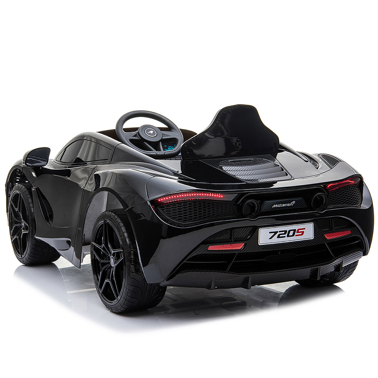 Elbil McLaren 720S 12V, med EVA-hjul og lædersæde, sort