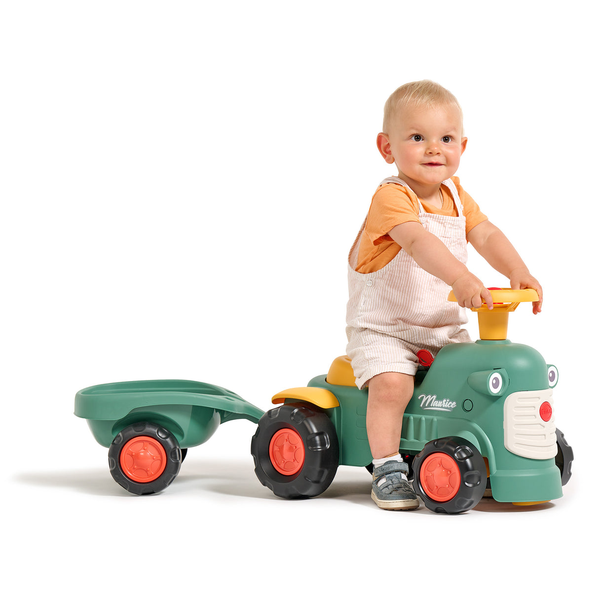 Maurice gå-traktor med rat, horn og trailer FALK