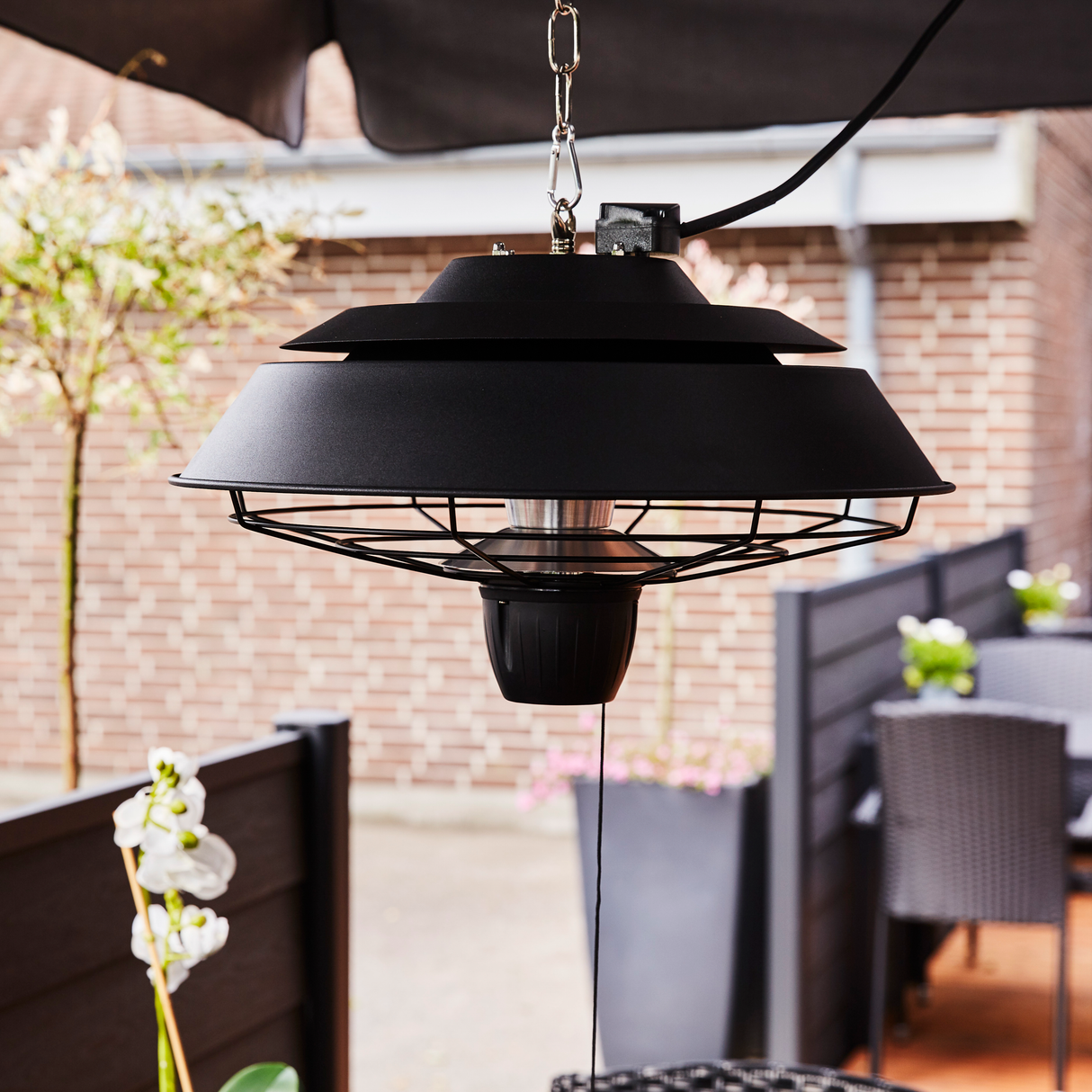 Terrassevarmer 1500W lofthængt - sort