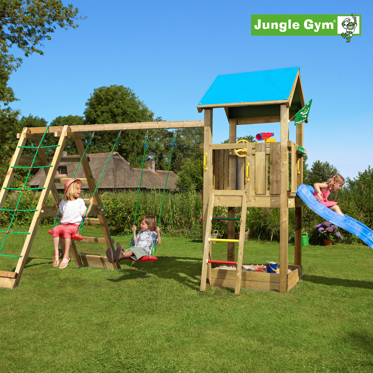 Legetårn Jungle Gym Castle 2.1 m/2-Climb Module 220 og blå rutschebane