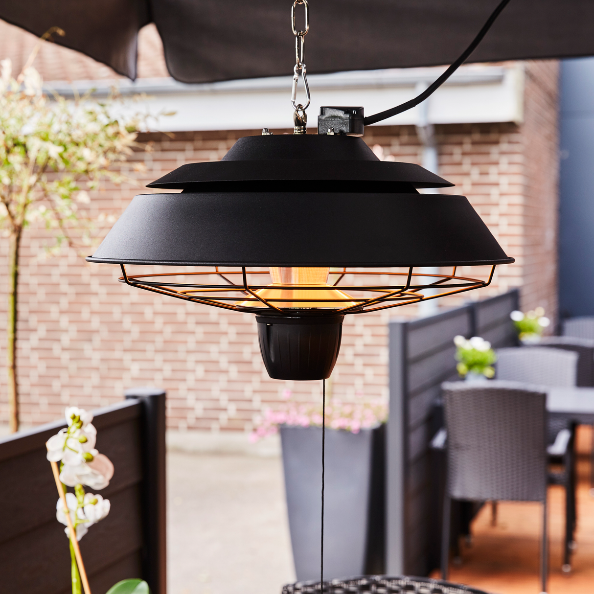 Terrassevarmer 1500W lofthængt - sort