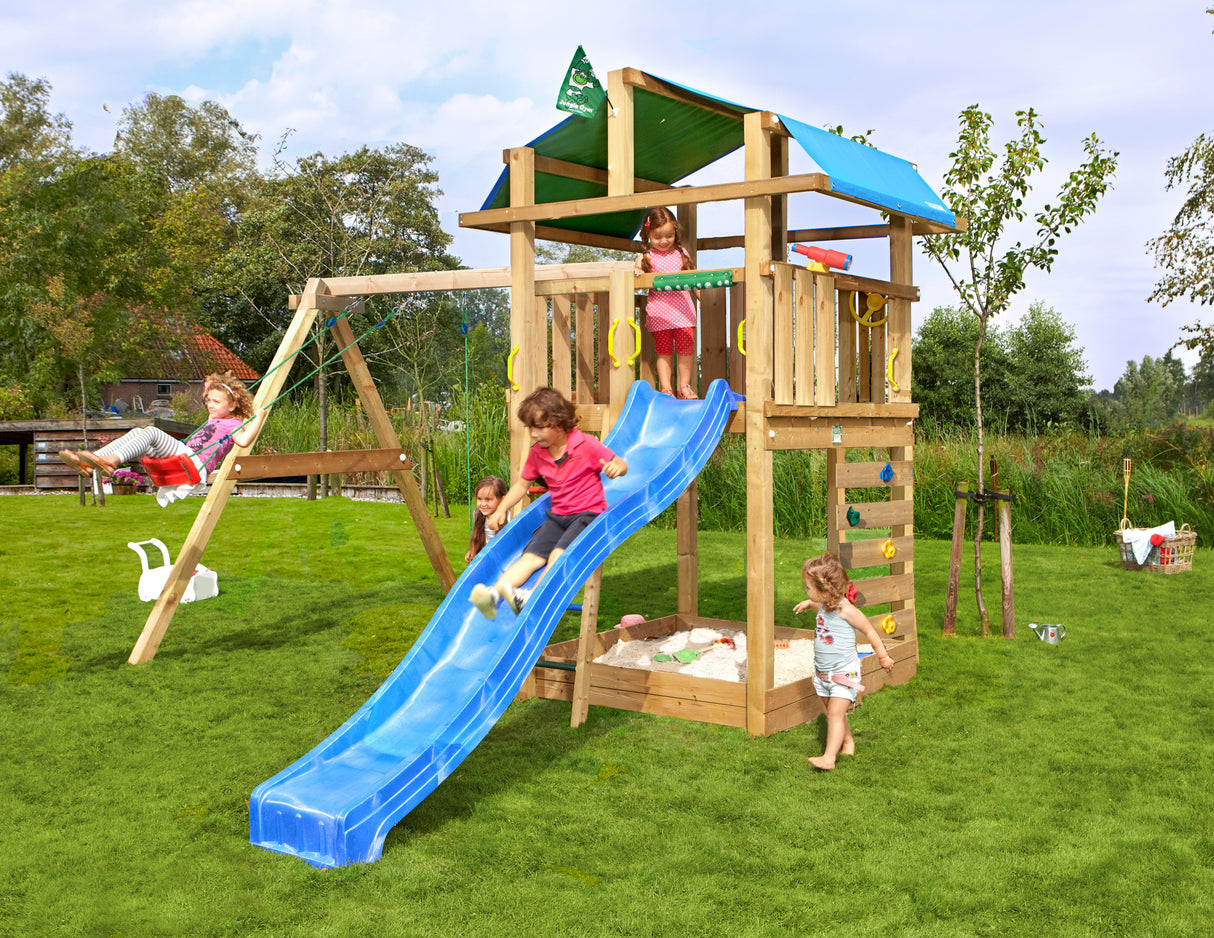 Legetårn Jungle Gym Fort 2.1 inkl. Swing Module og blå rutschebane
