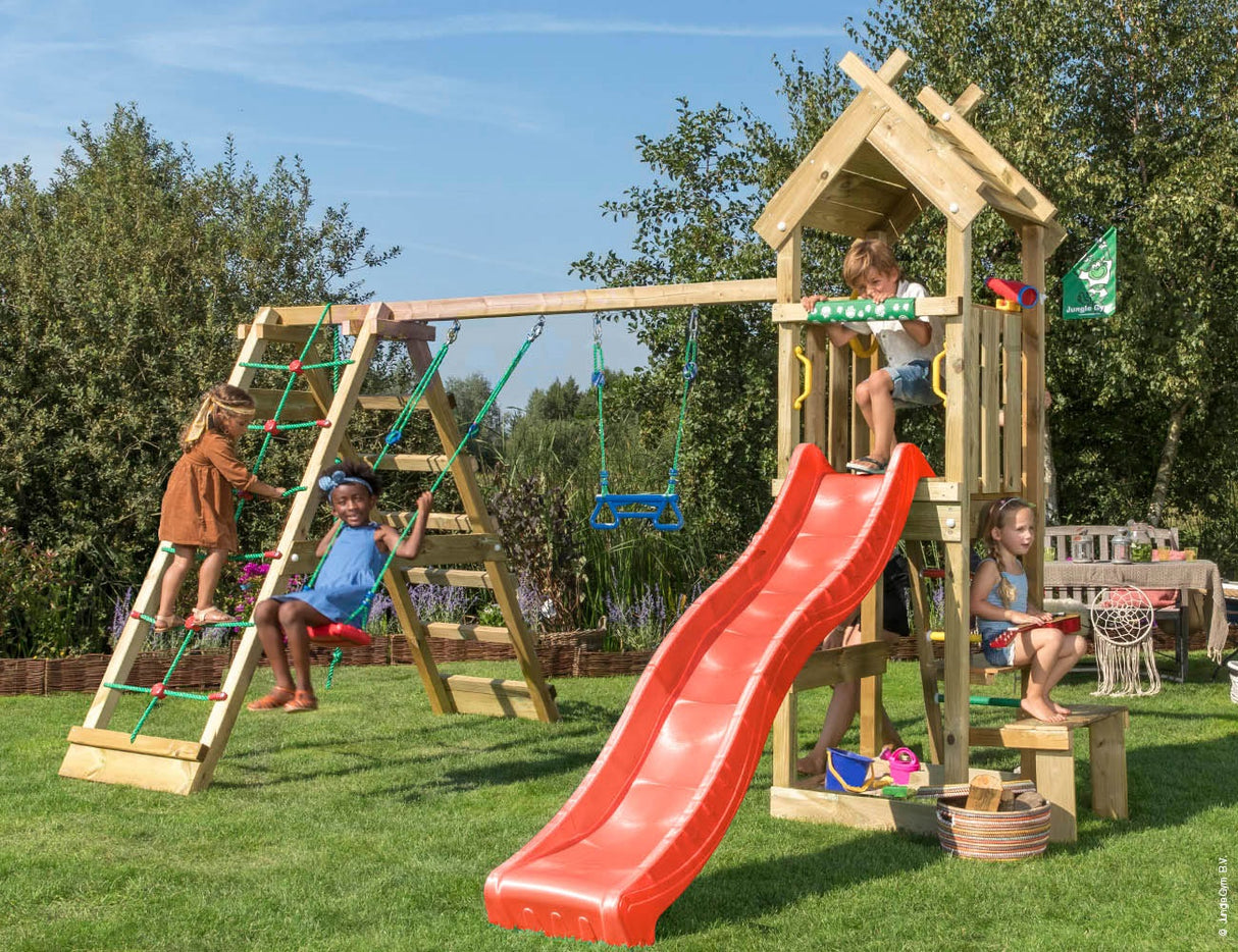 Legetårn Jungle Gym Totem m/2-Climb Module 200 og rød rutschebane