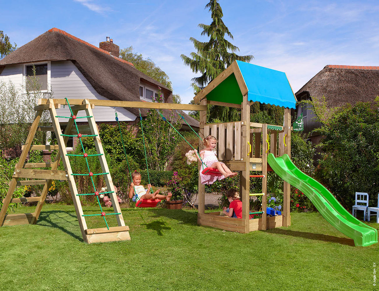 Legetårn Jungle Gym Home 2.1 m/2-Climb Module 220 og grøn rutschebane