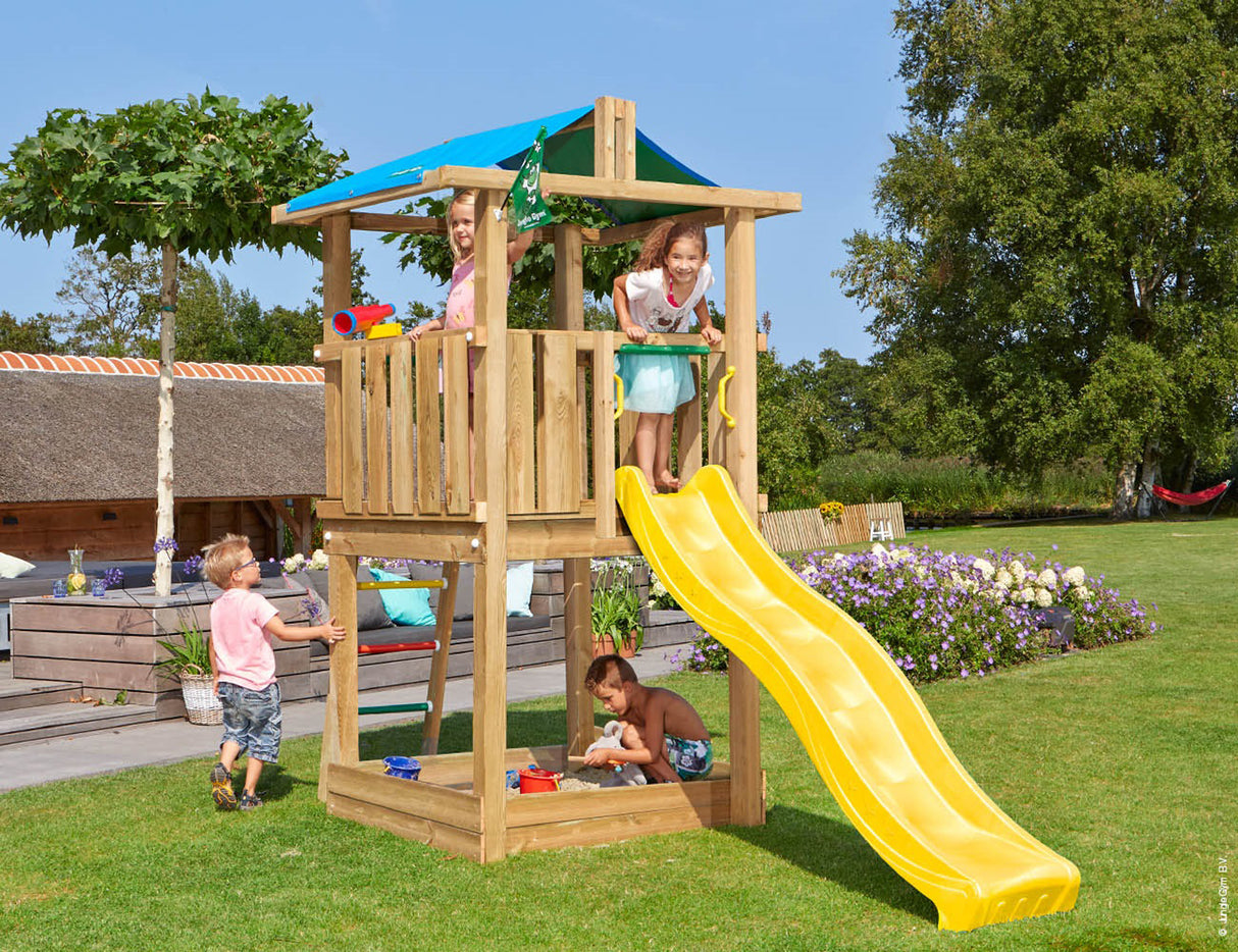 Legetårn Jungle Gym Hut 2.1 m/ gul rutschebane