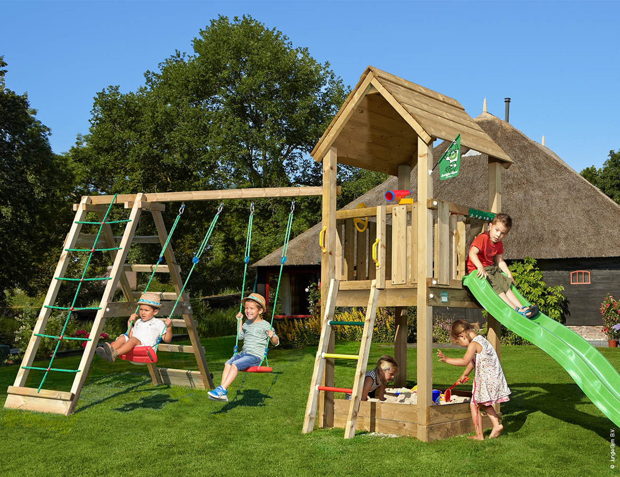 Legetårn Jungle Gym Club 2.1 m/2-Climb Module 220 og grøn rutschebane