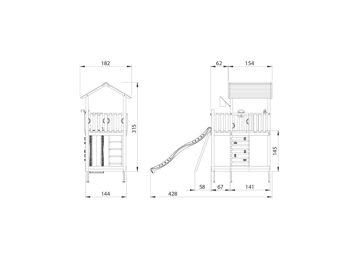 Legetårn Jungle Gym Chalet 2.1 m/grøn rutschebane