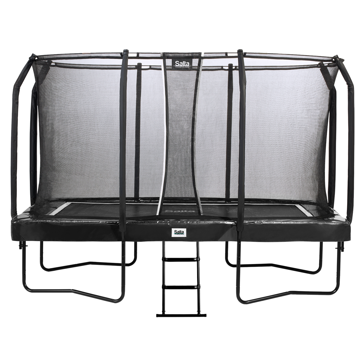 Trampolin First Class rektangulær 366 x 214 cm, sort inkl. stige og sikkerhedsnet Salta