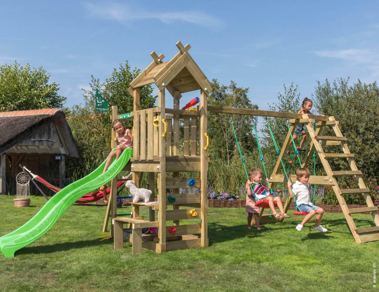 Legetårn Jungle Gym Teepee m/2-Climb Module 200 og grøn rutschebane