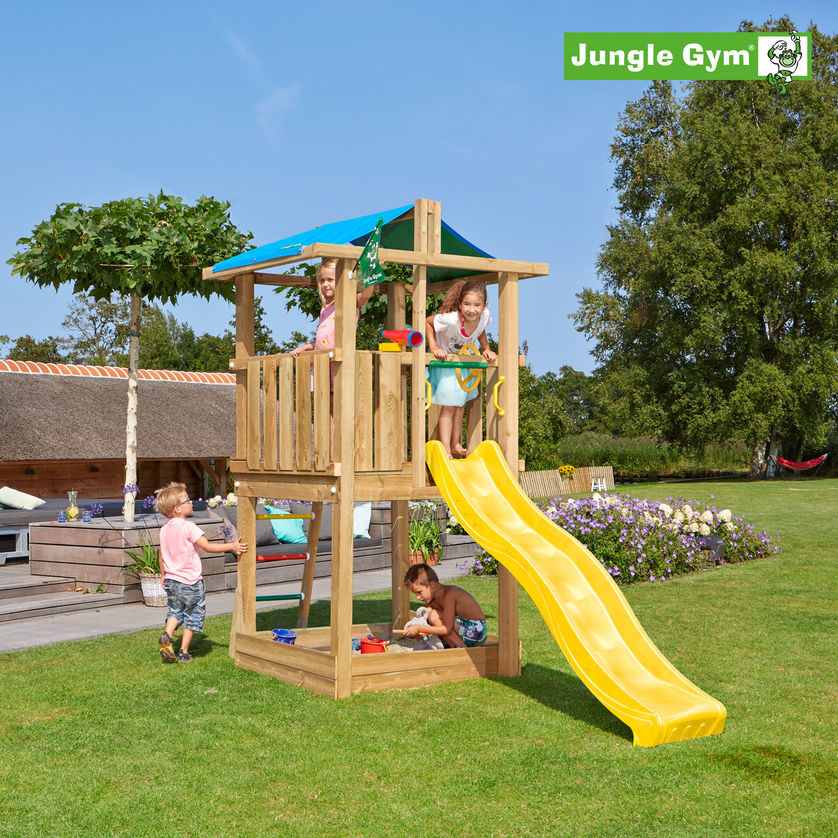 Legetårn Jungle Gym Hut 2.1 m/ gul rutschebane