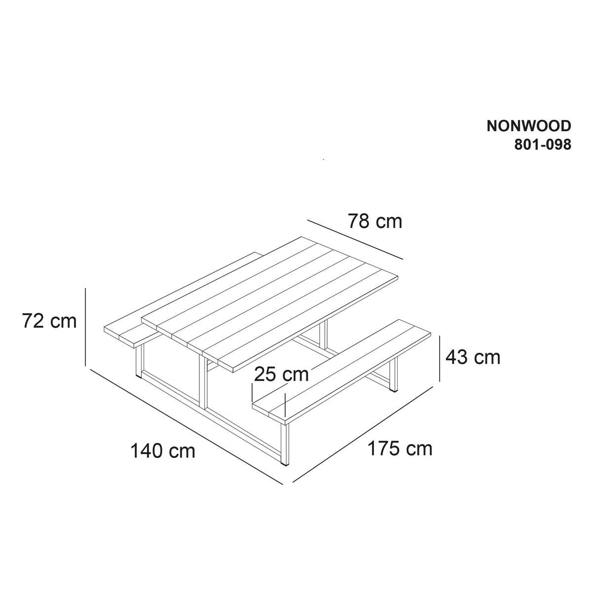 Bord-/bænkesæt "HEL" nonwood antracit og galv. stel