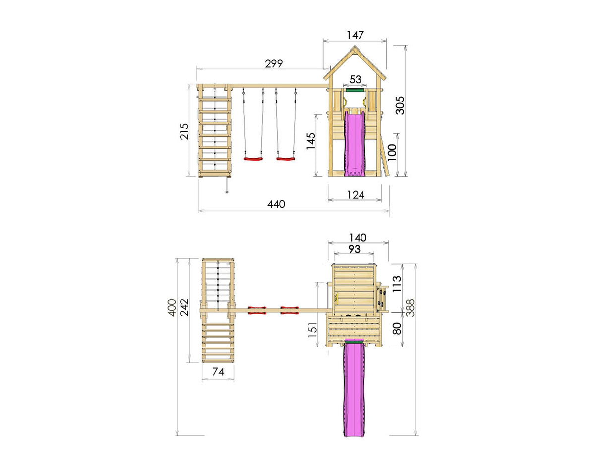 Legetårn Jungle Gym Cubby m/2-Climb Module 220 ekskl. rutschebane