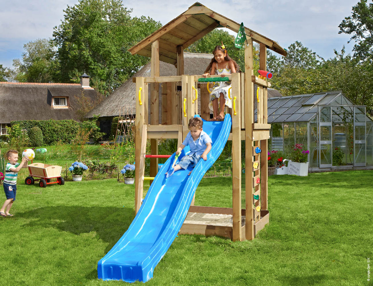 Legetårn Jungle Gym Chalet 2.1 m/grøn rutschebane