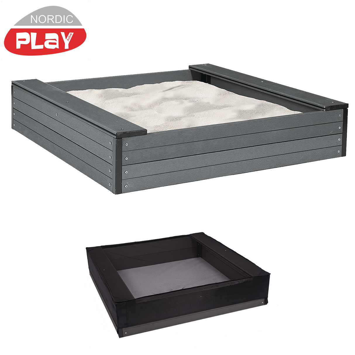 Sandkasse med sæder WPC 120 x 120 cm inkl. net