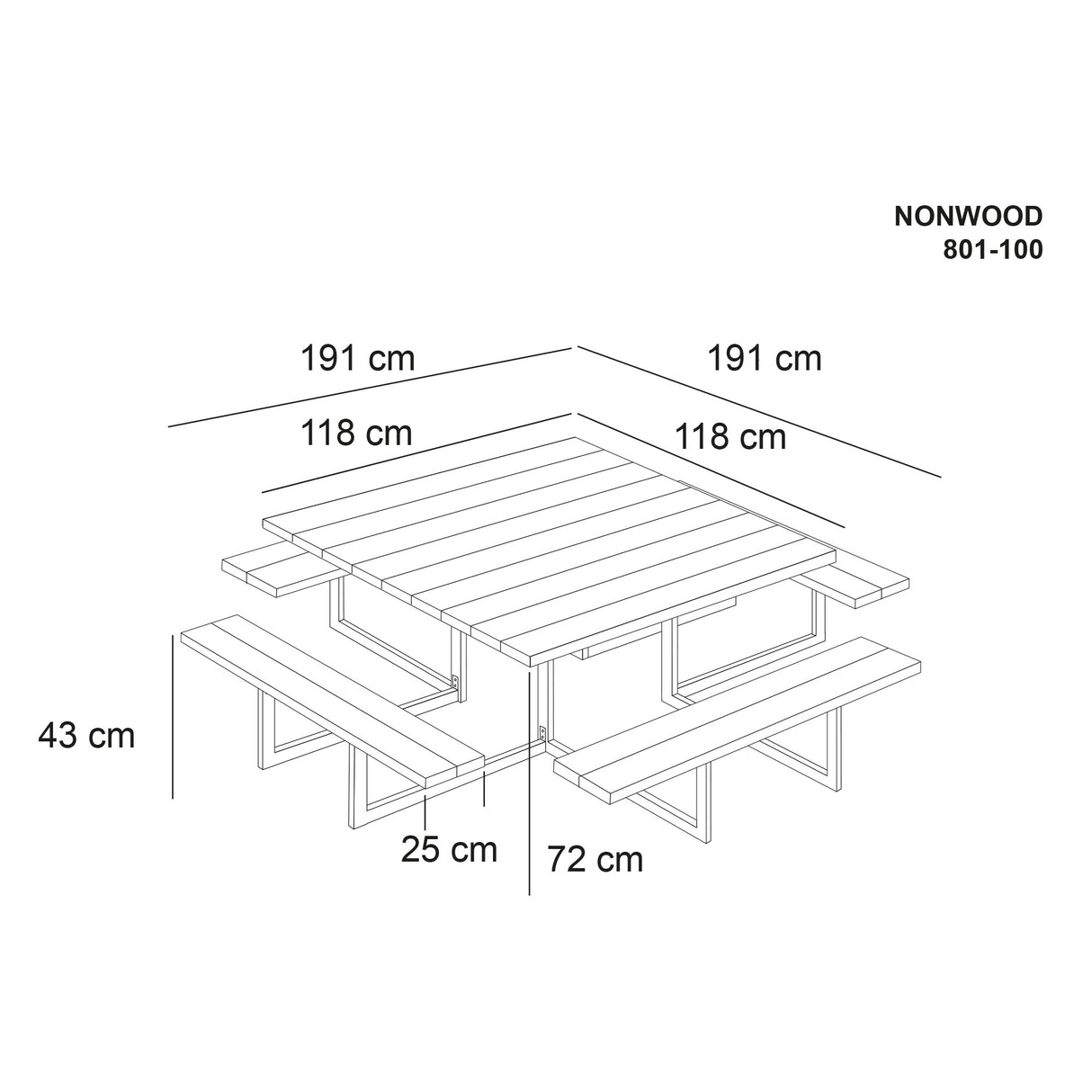 Bord-/bænkesæt 8 personers nonwood antracit og galv. stel