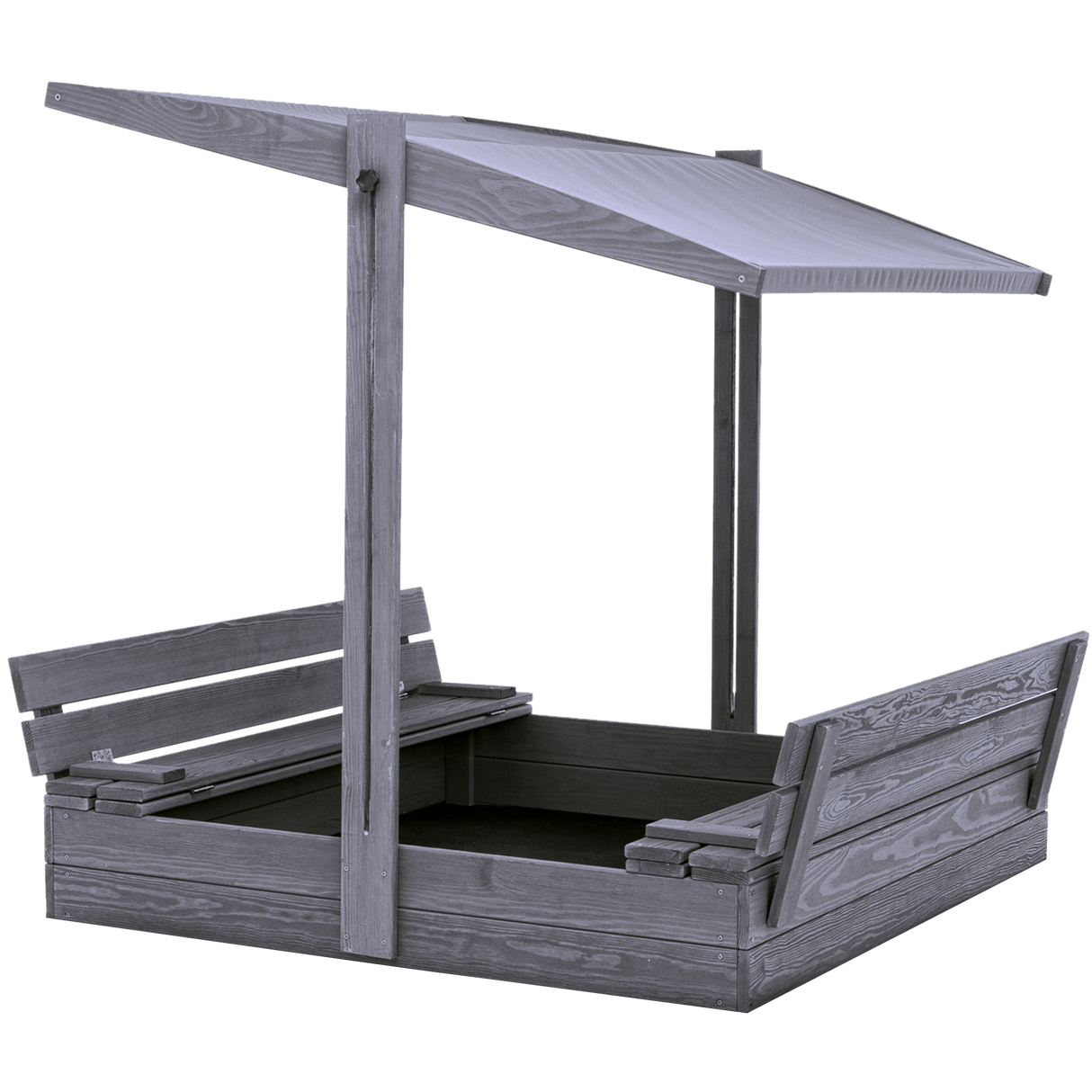 Sandkasse m/justerbart tag 120 x 120 cm, grå, grundmalet