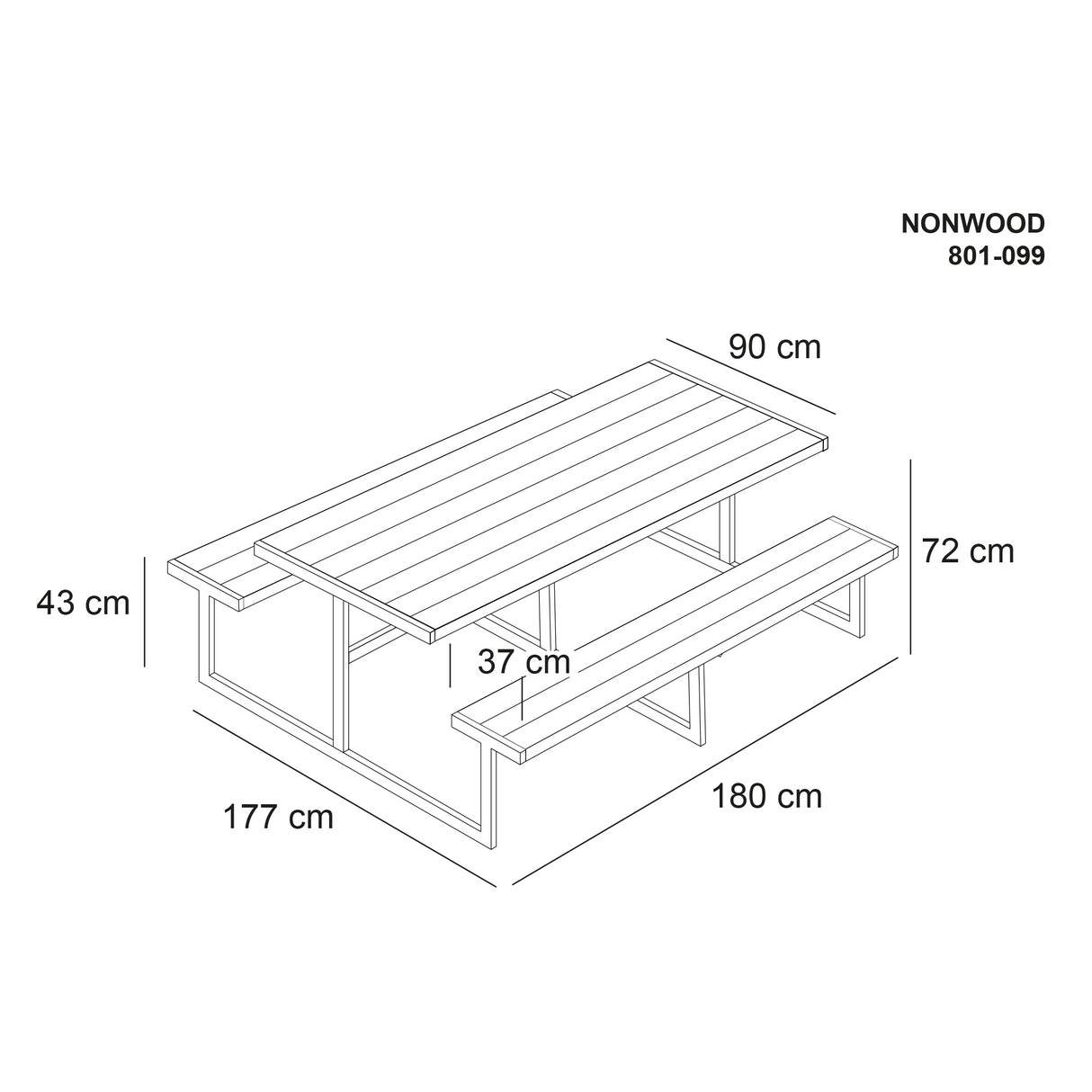 Bord-/bænkesæt "NJORD" nonwood antracit og galv. stel