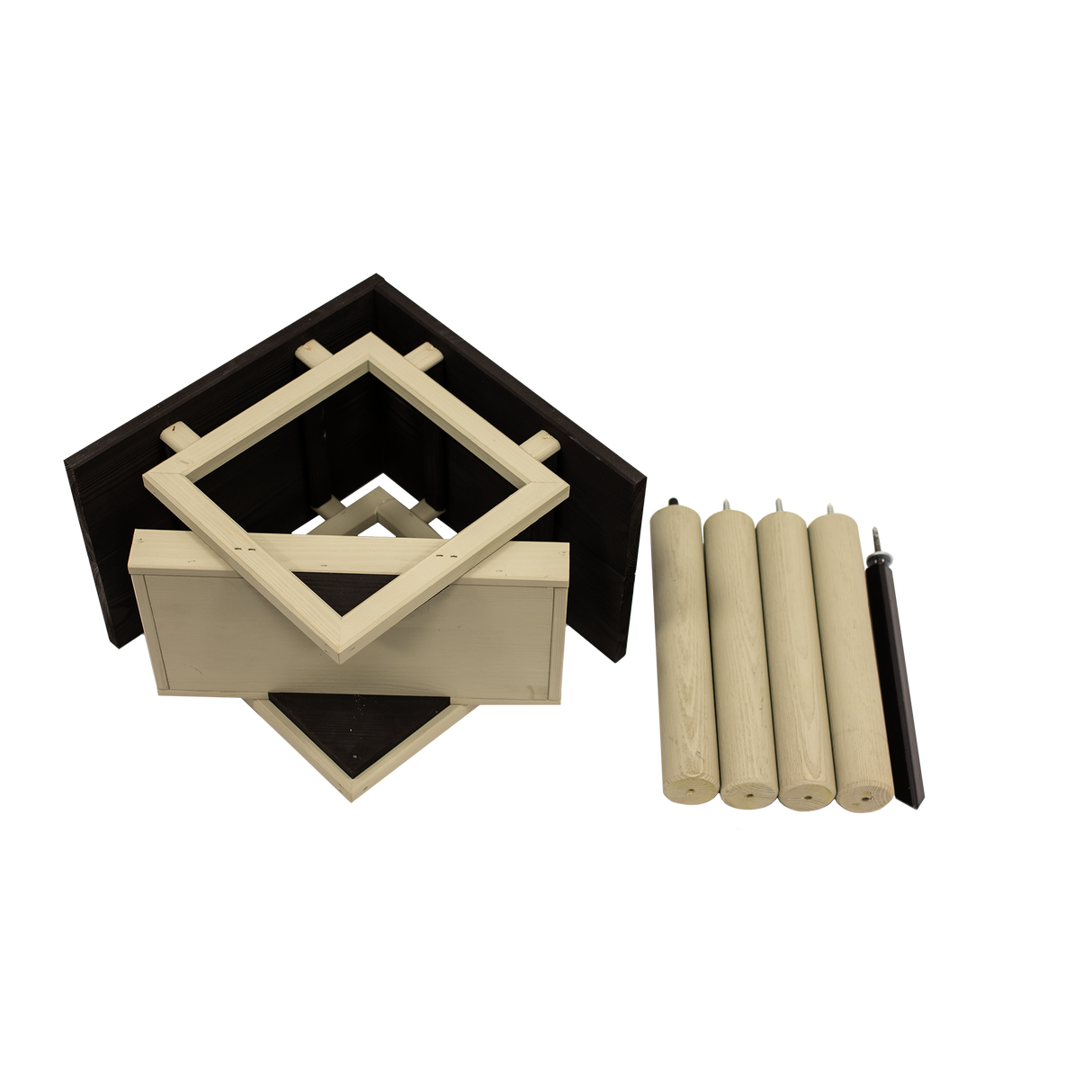 Fuglefoderhus af fyrretræ sort med olivengrøn stander