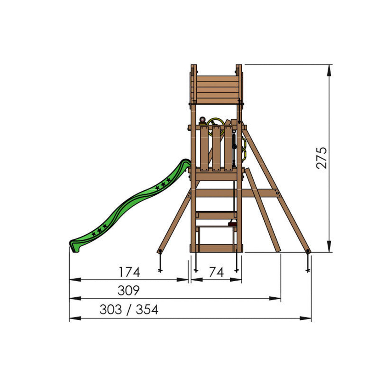 Legetårn Jungle Gym Totem w/2-Swing Module 200 og blå rutschebane