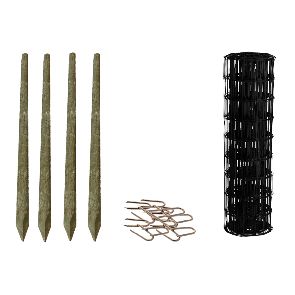 Havehegnspakke sort 5 x 10 cm, 80 cm, 100 meter med træpæle