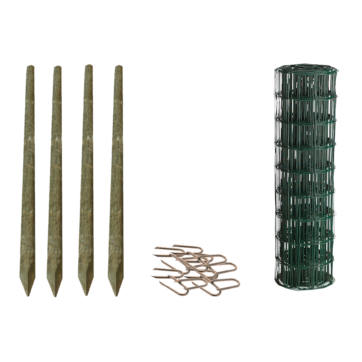 Havehegnspakke grøn 5 x 10 cm, 80 cm, 50 meter med træpæle